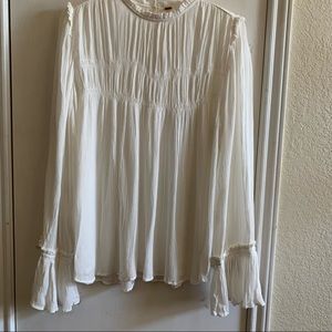 Free People Kelsey peat trim detail, high neck, bell sleeves, size L